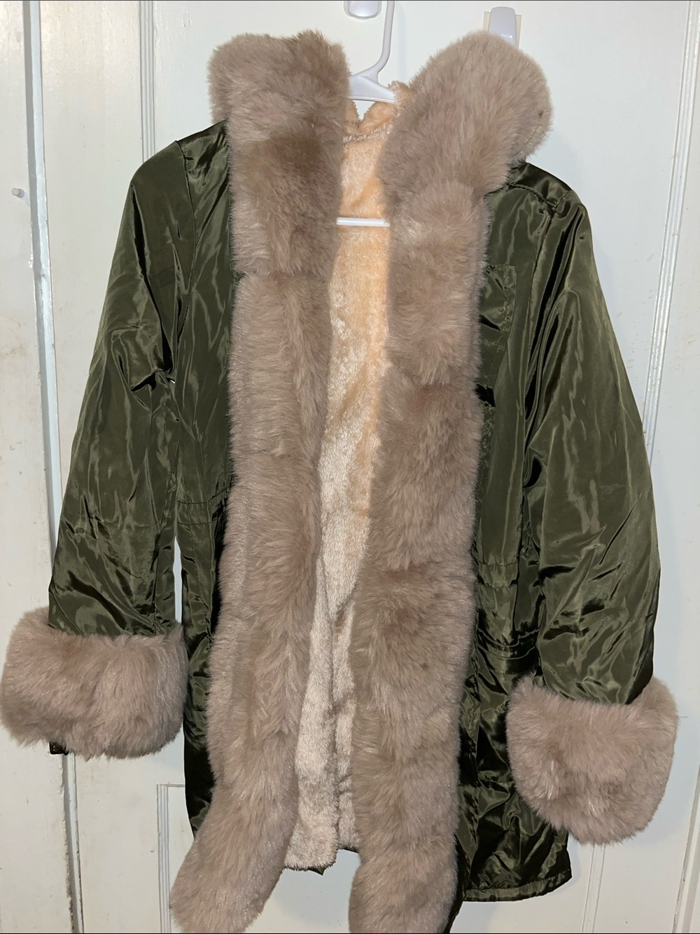 Olive Green Faux Fur-Trim Puffer Coat